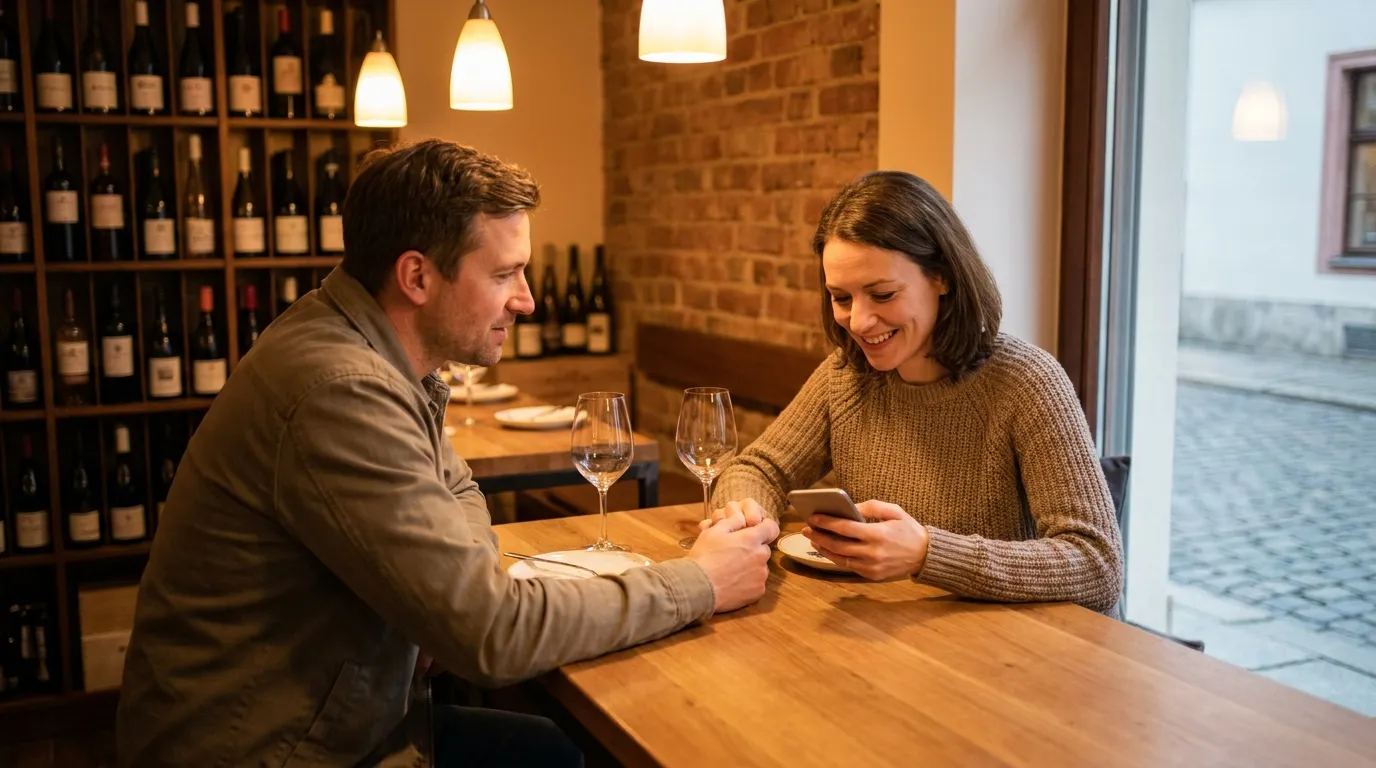 Person schreibt eine freundliche erste Nachricht auf dem Smartphone zu Hause