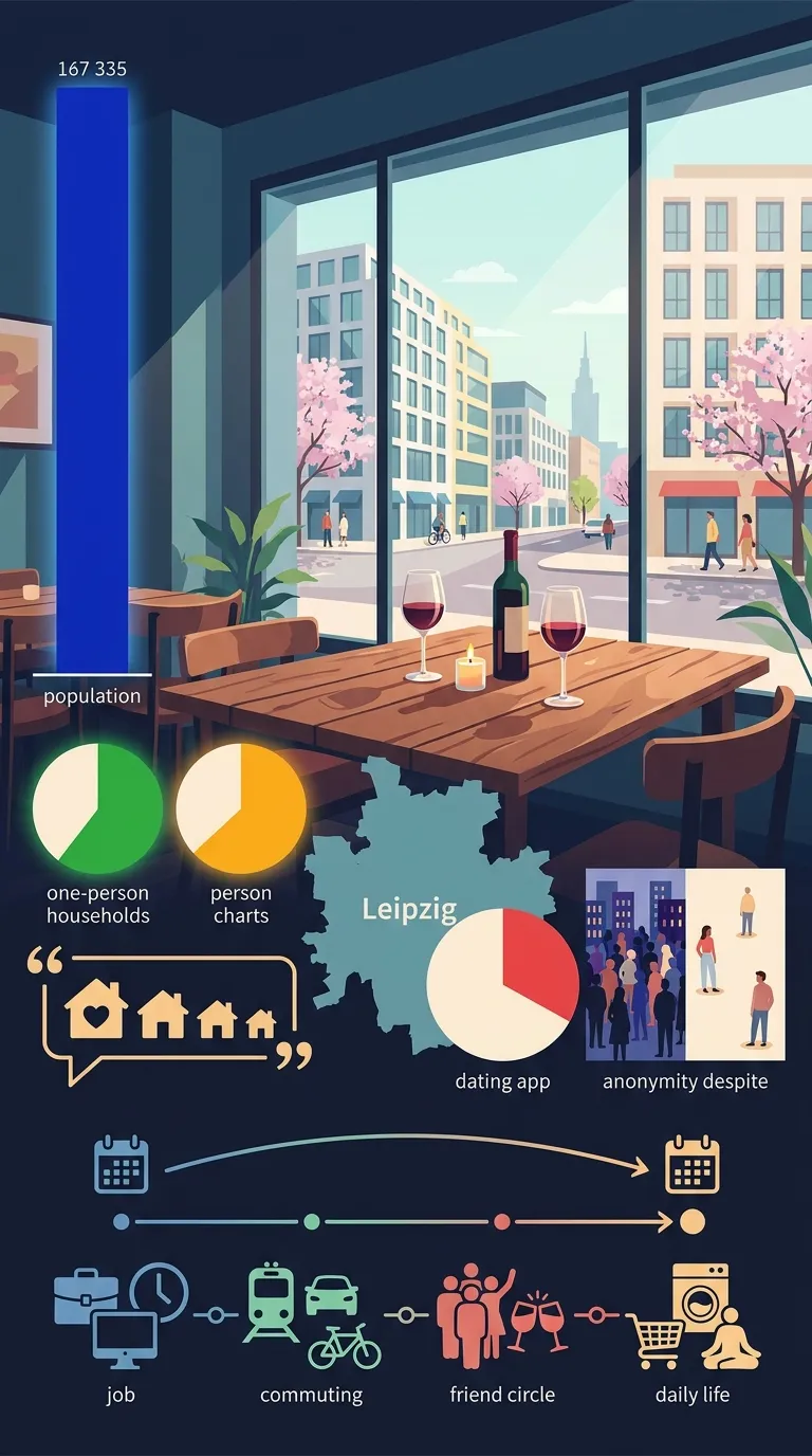 Infografik zu Singles, Einpersonenhaushalten und Online-Dating in Leipzig
