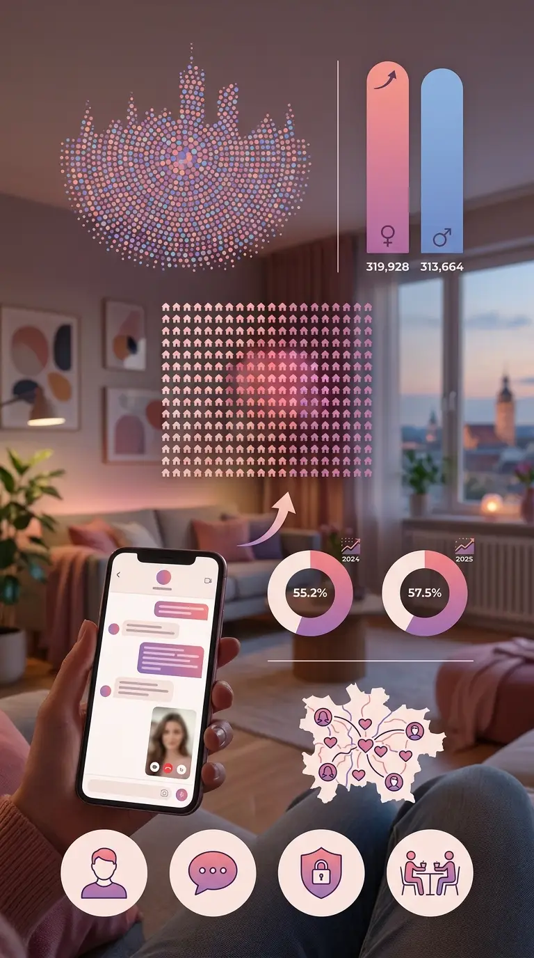 Infografik zu Single-Haushalten und Online-Dating in Leipzig