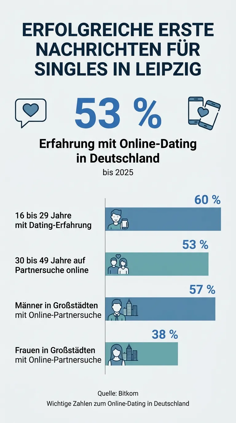 Infografik zu Kennzahlen und Tipps für den Erstkontakt beim Online-Dating in Leipzig