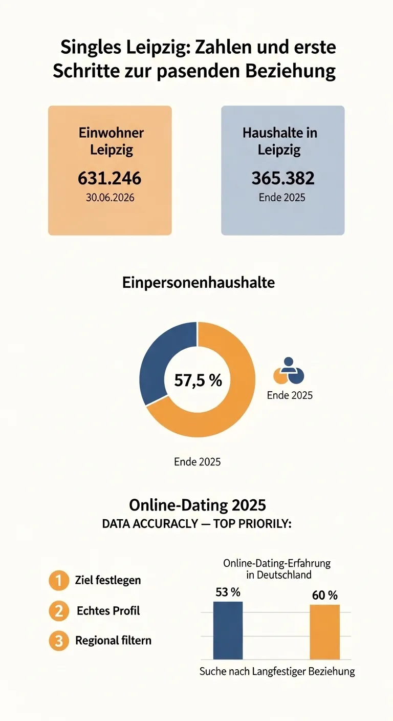 Infografik zu Singles, Haushalten und Online-Dating in Leipzig