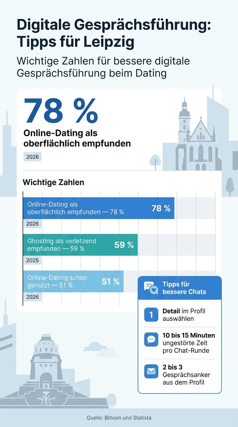 Infografik zu Zahlen und Chat-Tipps für Dating in Leipzig