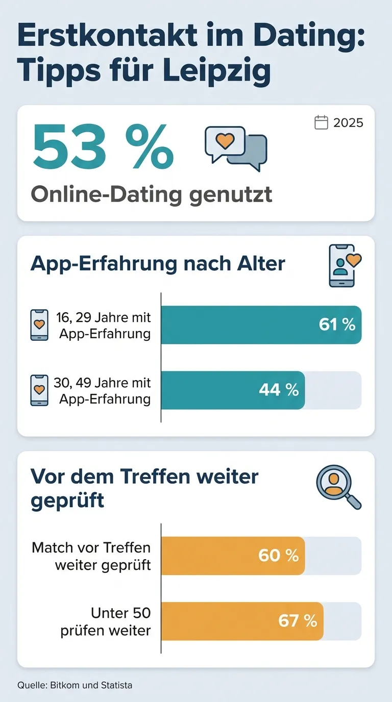 Infografik zu Online-Dating-Zahlen in Deutschland nach Alter und Verhalten vor dem ersten Treffen