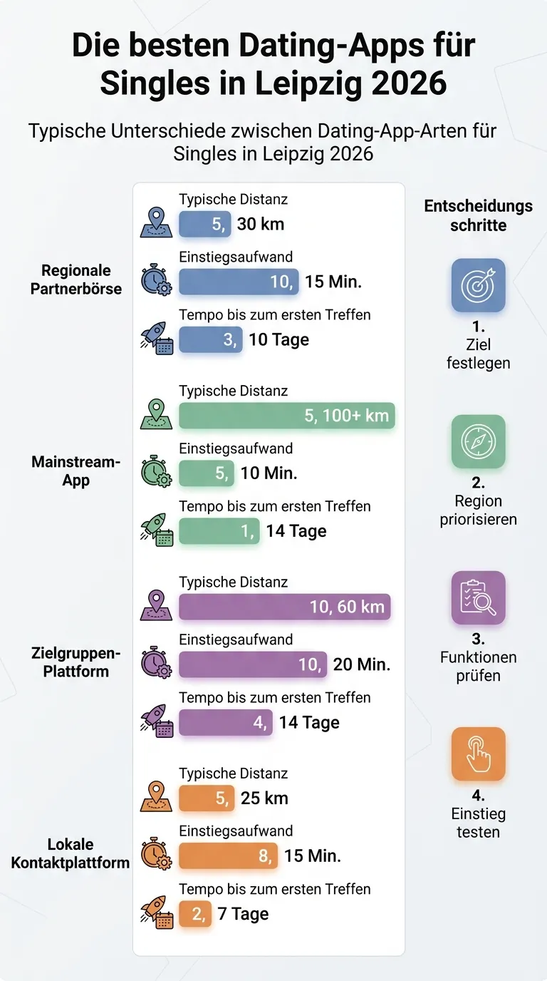 Vergleich von Dating-App-Typen für Singles in Leipzig